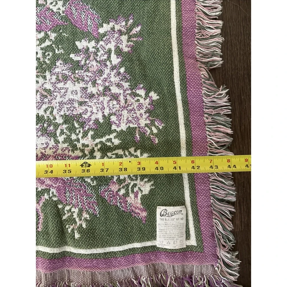 Vintage Beacon Hygrenda Blanket Cottagecore Floral Fringe Woven Throw Shabbychic